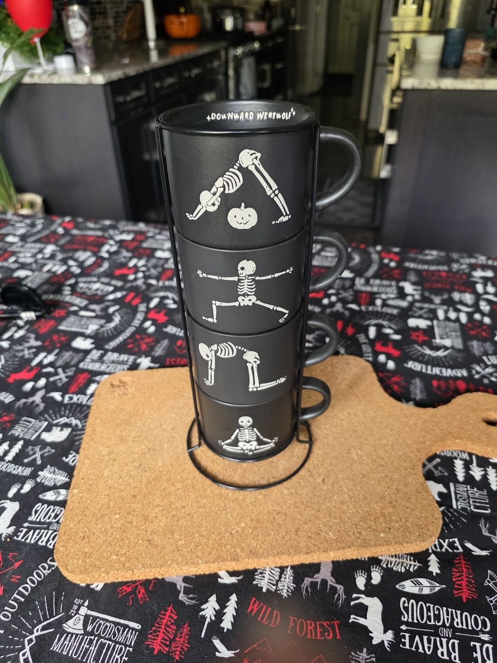 Yoga Themed Black Skeleton Stackable Mug Set